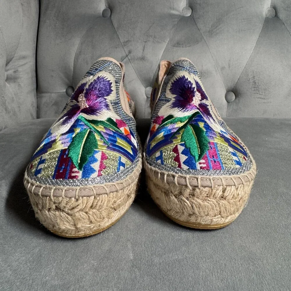 Johnny Was Madrid‎ Floral Embroidered Espadrilles Shoe Size 42 NEW